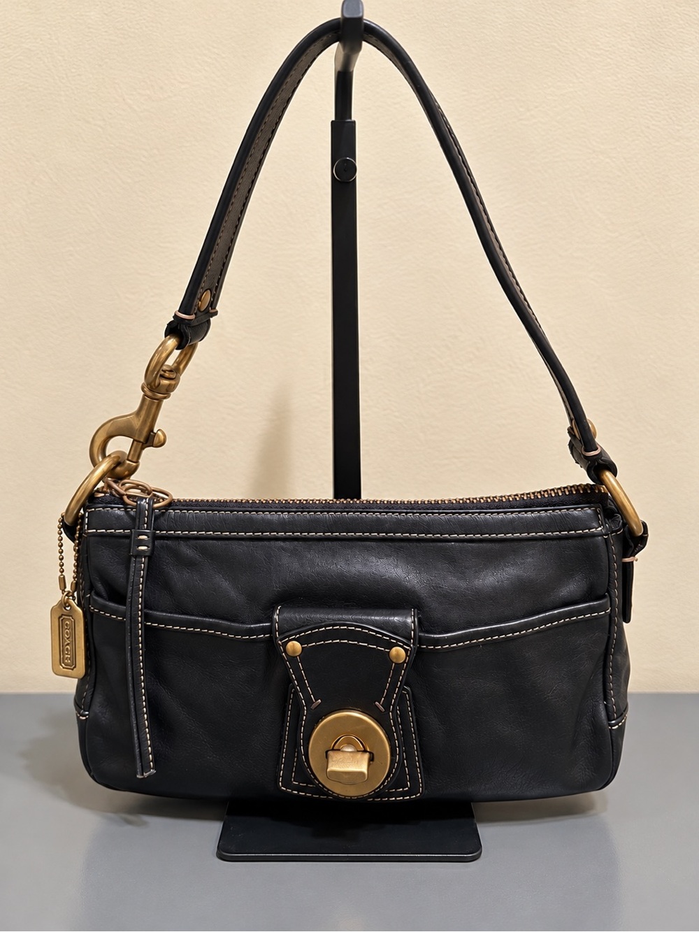 Vintage Coach 65th Anniversary Black Leather Legacy Turn Lock FO63 - 10326